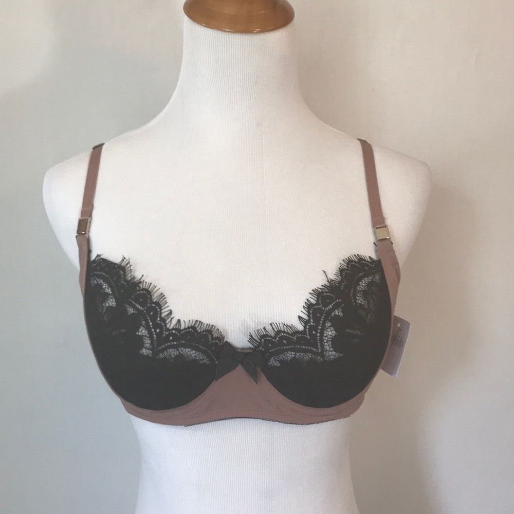 Fredericks of Hollywood Bra Mauve Black Lace Medium NWT